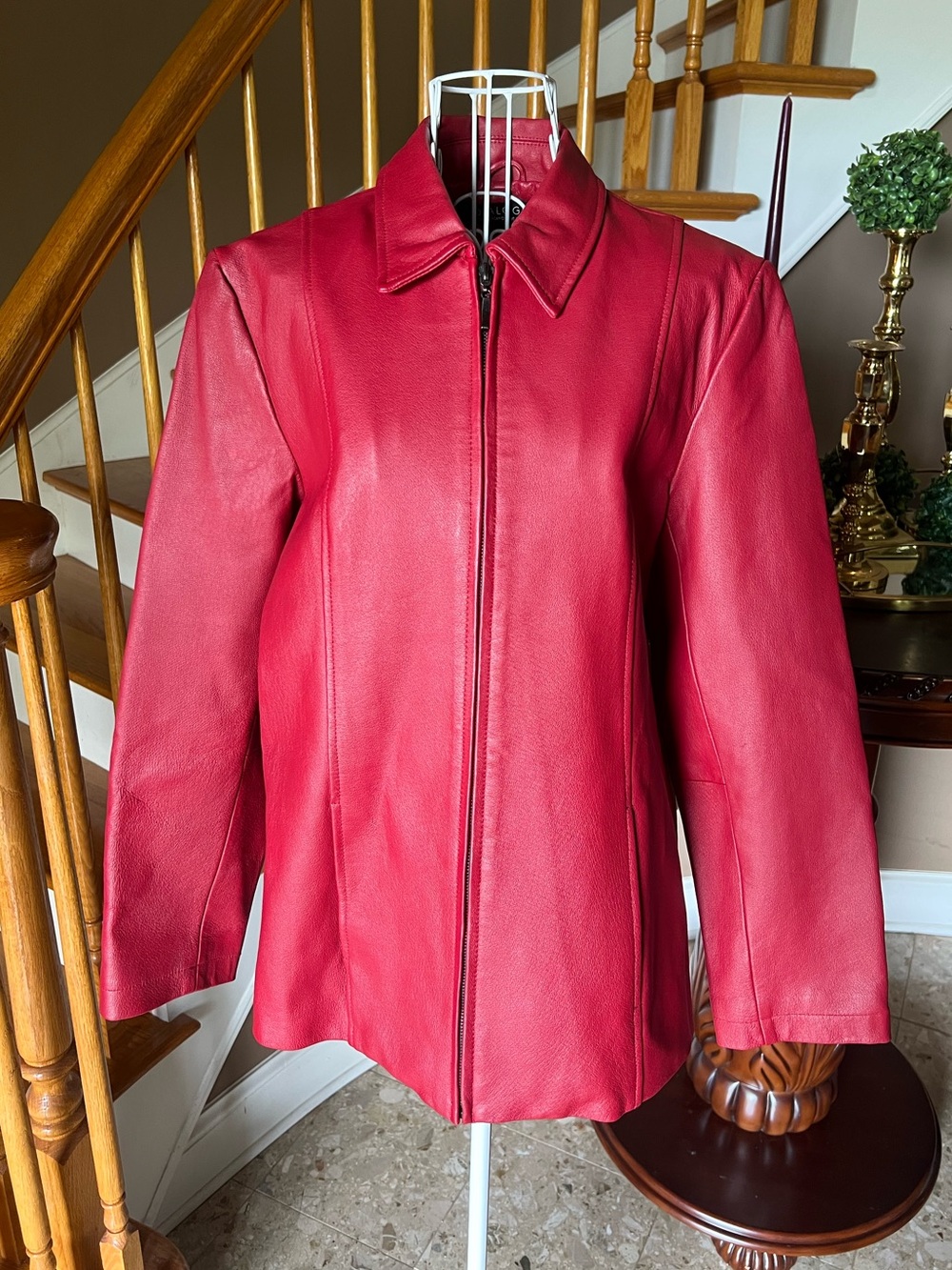 Vtg 90’s Dialogue Red Genuine Leather Zip Front Jacket Minimalist Moto Sz M
